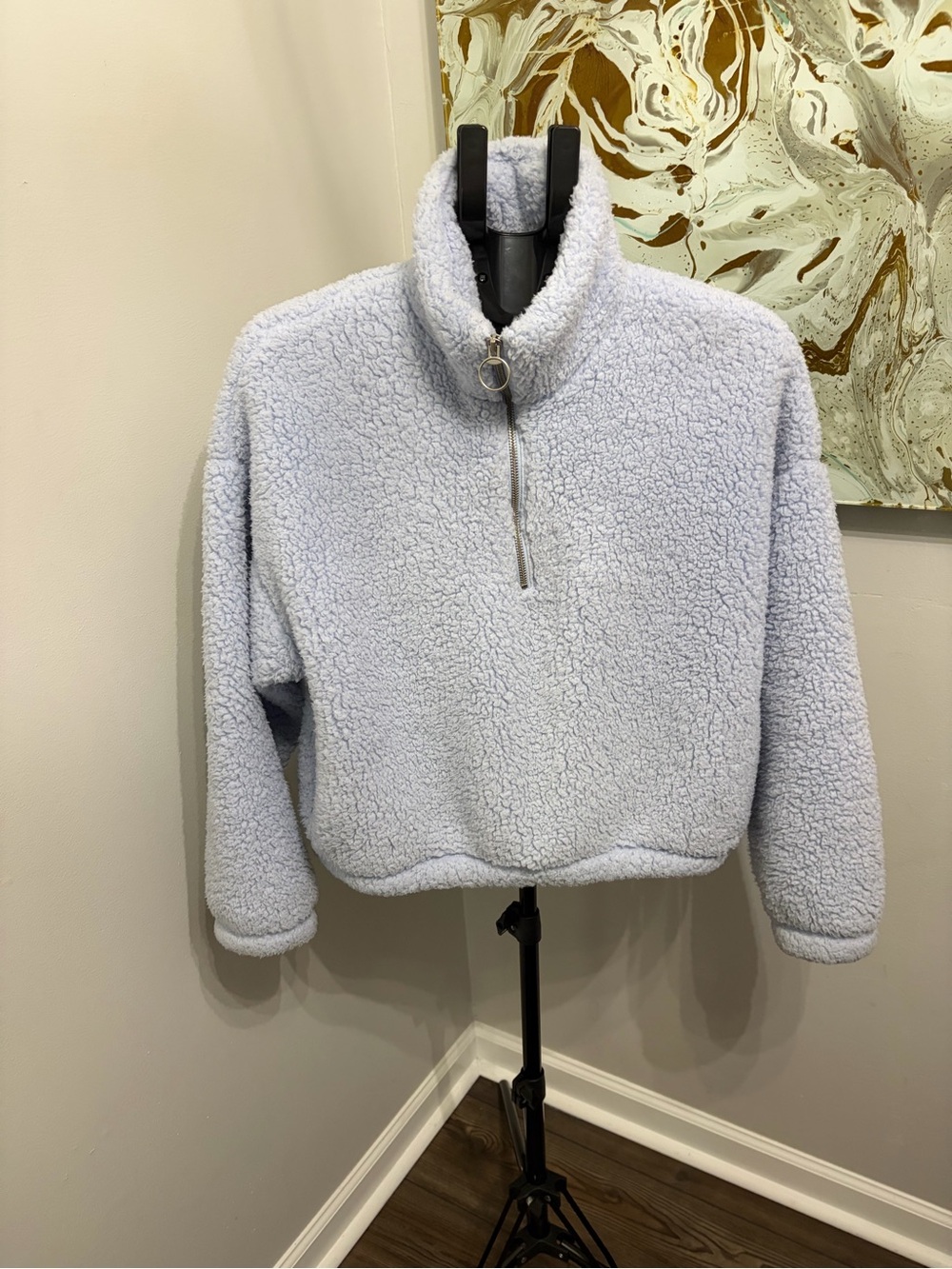 Hollister Light Blue Sherpa Half-Zip Turtleneck Pullover